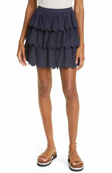 JASON WU Scallop Tiered Cotton Blend Eyelet Skirt