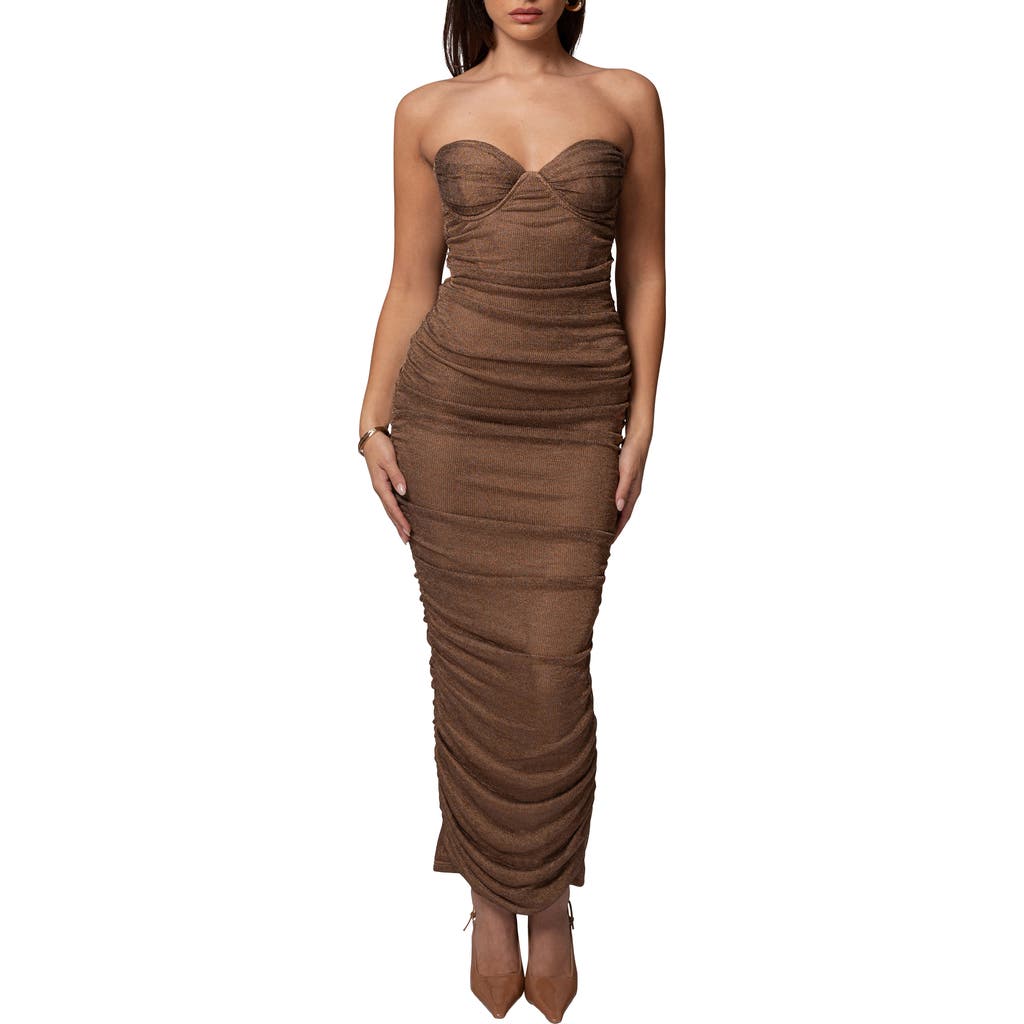Jluxlabel Ruched Metallic Tie Back Maxi Dress In Animal Print