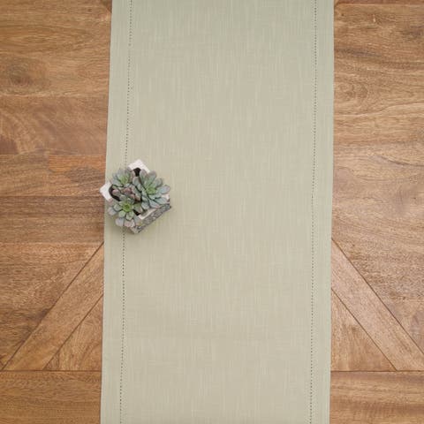Hemstitch Solid Green 100% Cotton Cloth Table Runner 14" x 72"