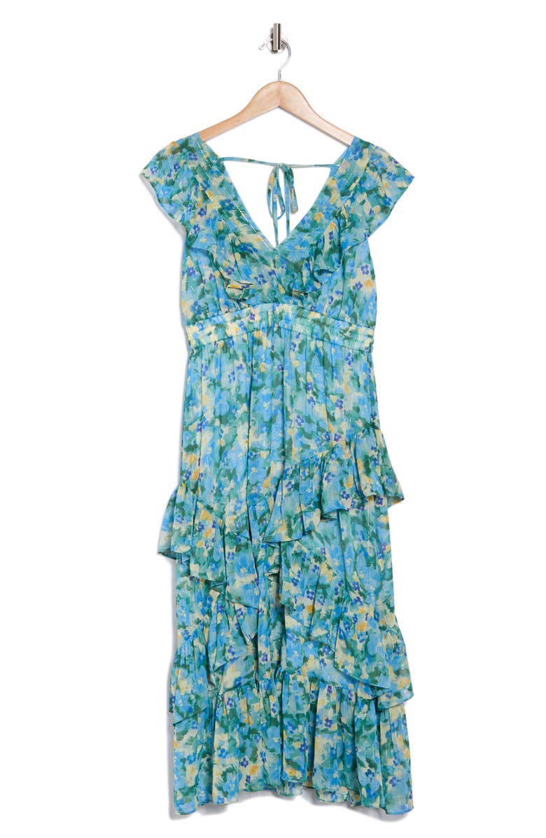 MELLODAY Floral Flutter Sleeve Tiered Dress, Alternate, color,