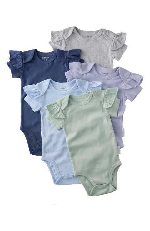 Rose Assorted 5-Pack Ruffle Sleeve Organic Cotton Bodysuits (Baby)