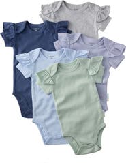 BUTTERBLU Rose Assorted 5-Pack Ruffle Sleeve Organic Cotton Bodysuits