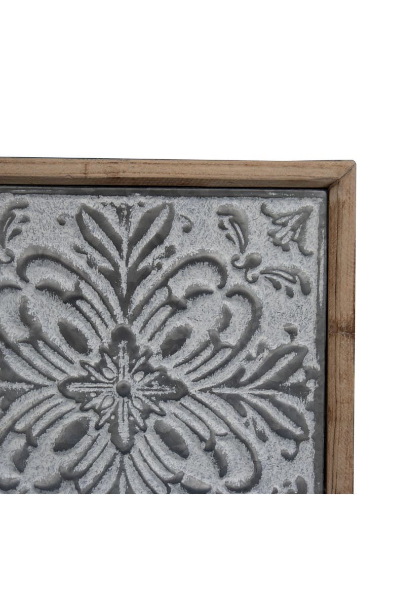 Whitewashed Tin Tile with Wood Frame Wall Decor, Alternate, color, Gray