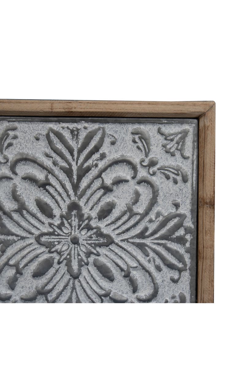 Foreside Home and Garden Whitewashed Tin Tile with Wood Frame Wall Decor, Alternate, color, Gray