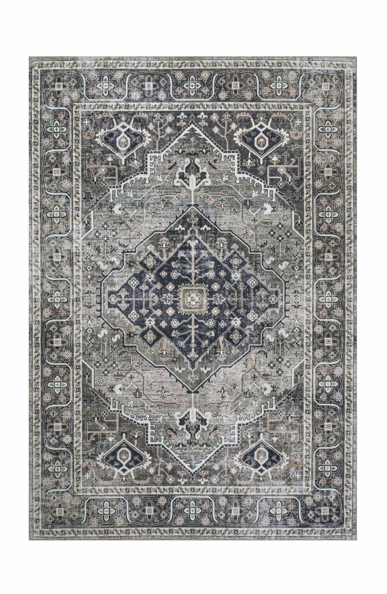 JONATHAN Y Alacati Ogee Medallion Machine-Washable Area Rug, Main, color, Dark Gray/Light Gray