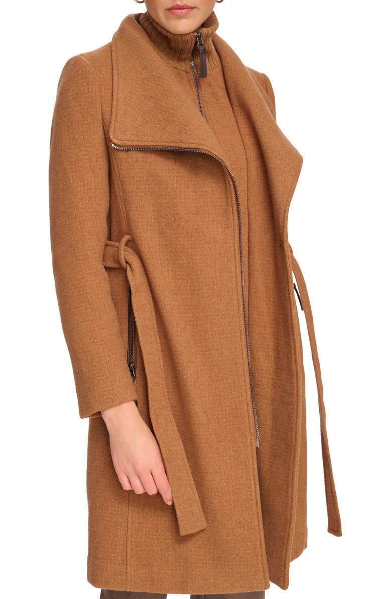 Calvin Klein Angled Zip Twill Coat, Alternate, color, Dark Camel