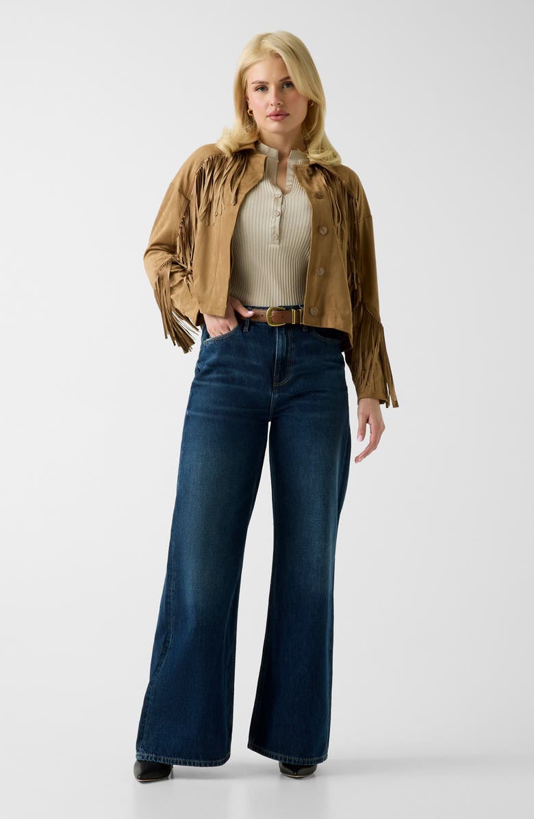 GUESS Ibby Faux Suede Fringe Jacket, Alternate, color, Brown