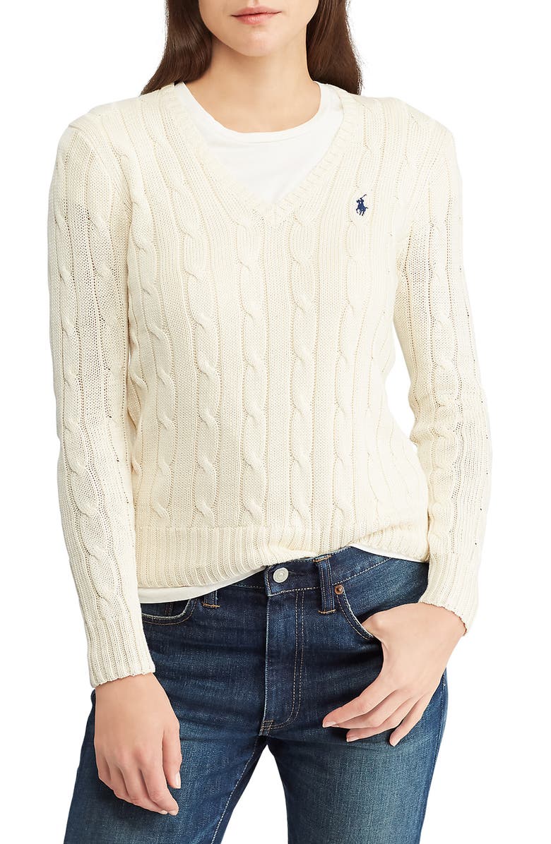 Polo Ralph Lauren Kimberly Cable Sweater, Main, color, Cream