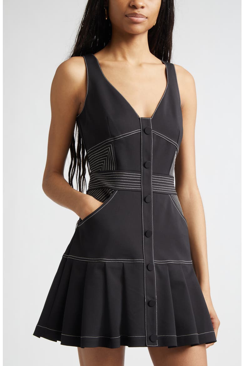 Olana Topstitch Detail Cotton Blend Minidress, Alternate, color, BLACK
