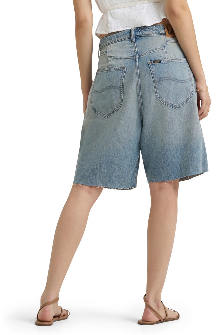 Darted Slouch Raw Hem Denim Bermuda Shorts, Alternate, color, WARM OCEAN