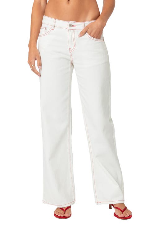 Strawberry Bow Pocket Straight Leg Jeans