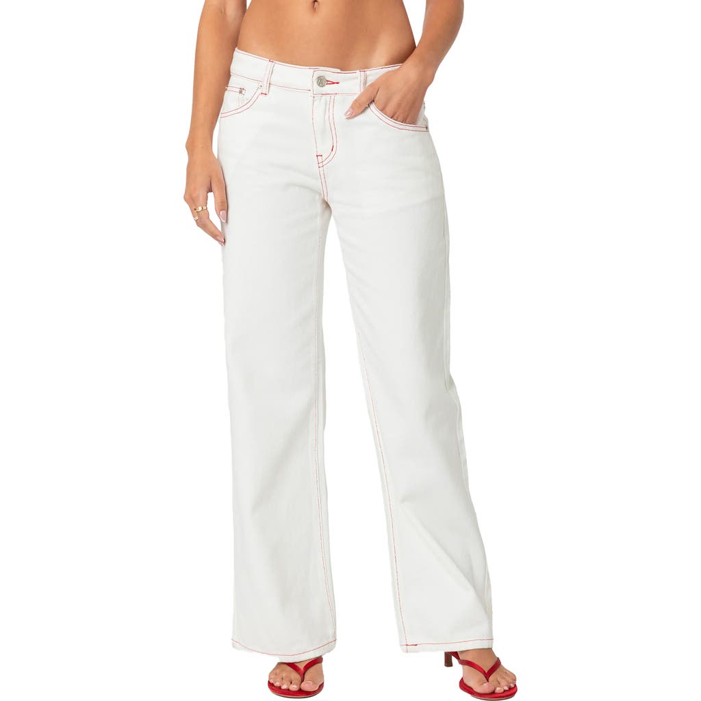 Edikted Strawberry Bow Pocket Straight Leg Jeans In White
