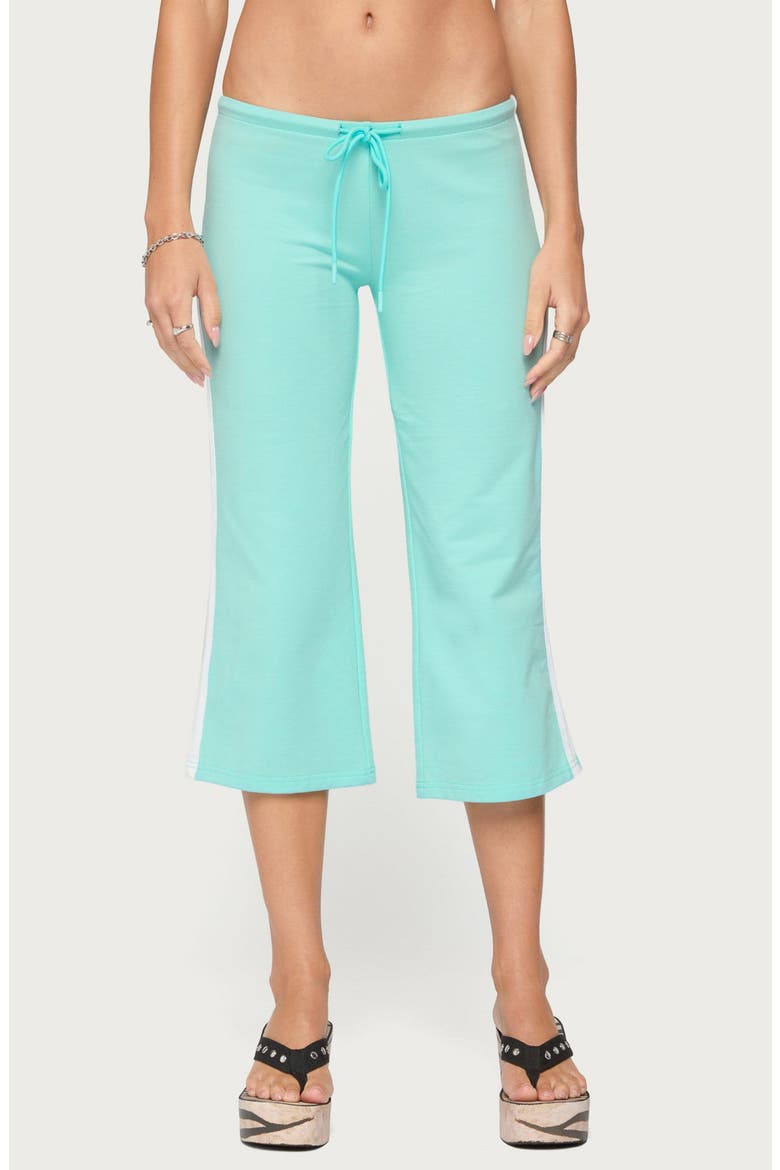 Milene Side Stripe Terry Drawstring Capri Pants, Main, color, AQUA