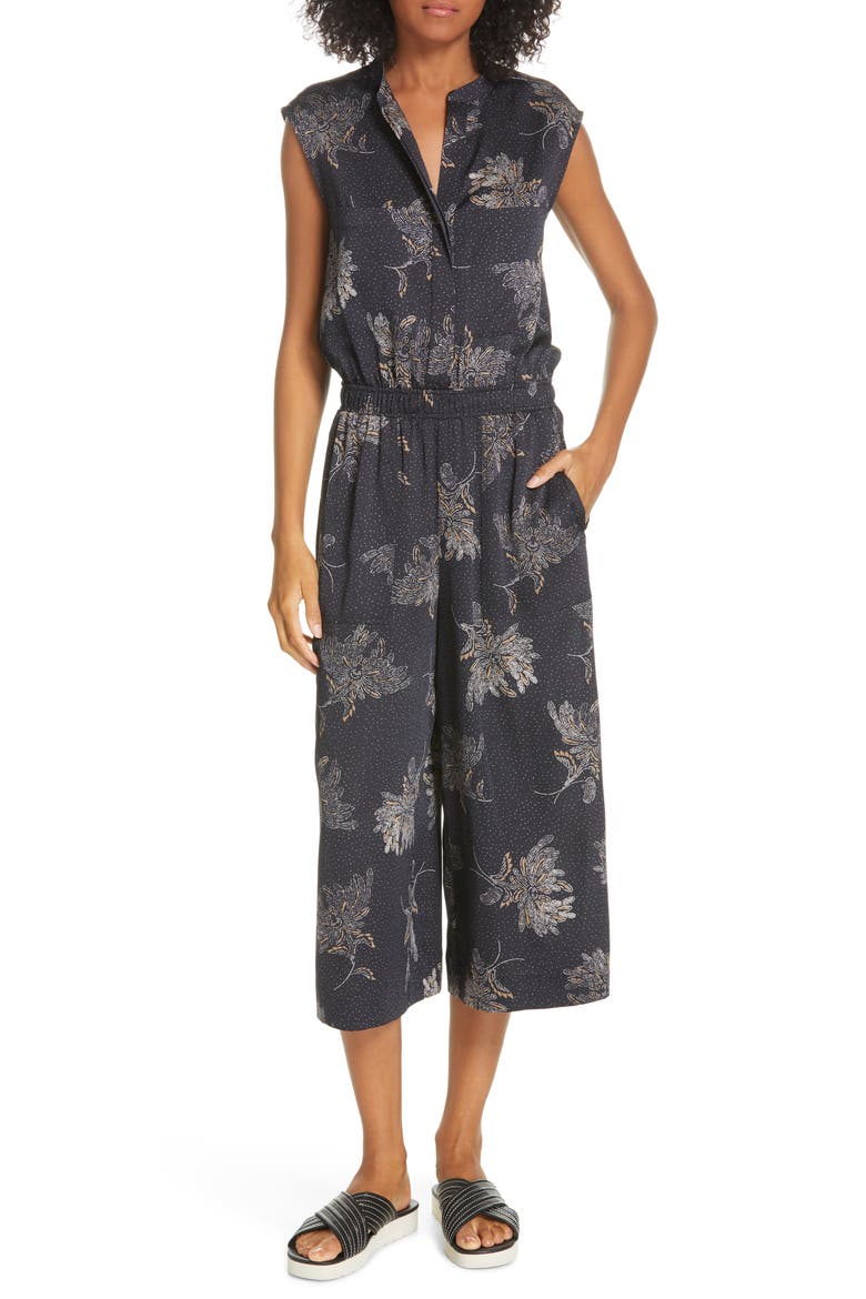 Woodblock Floral Sleeveless Jumpsuit, Main, color, COASTAL