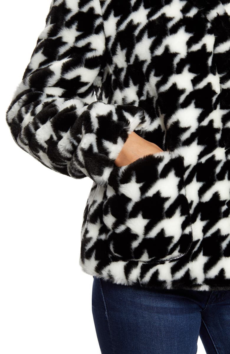 CeCe Faux Fur Houndstooth Jacket, Alternate, color,