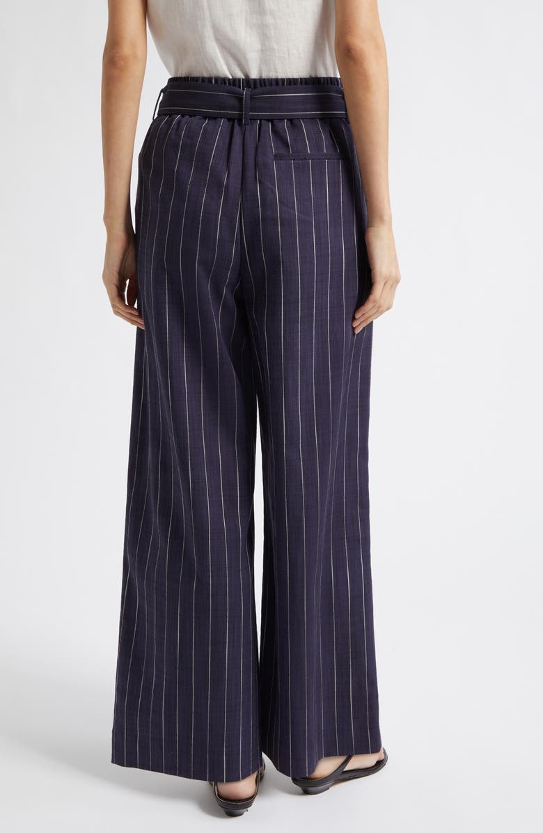 Reiss Rae Stripe Belted Wide Leg Pants, Alternate, color, Navy