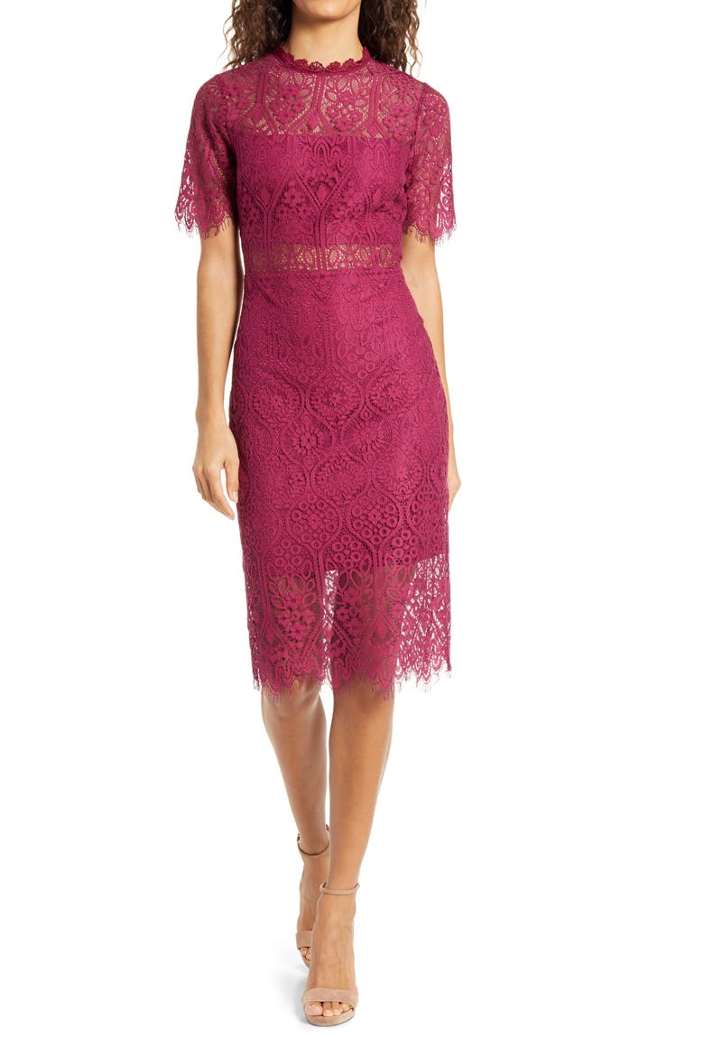 Remarkable Lace Cocktail Dress, Main, color, BURGUNDY