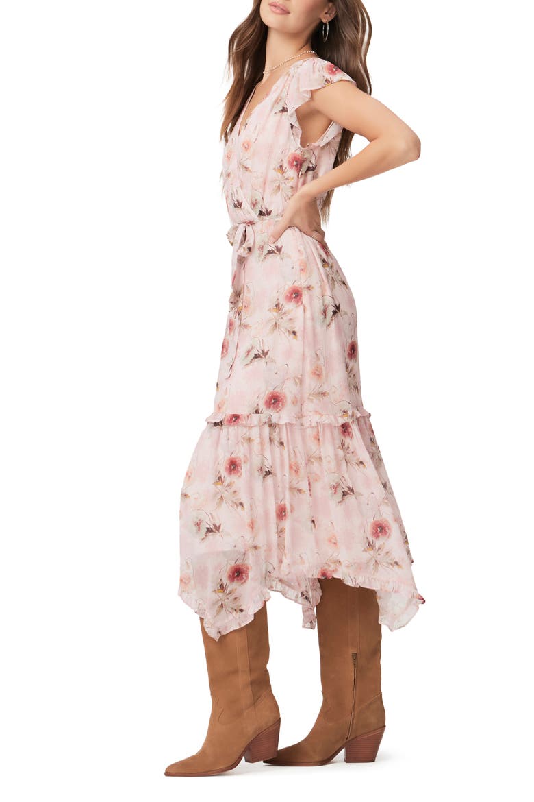 Terrazza Floral Handkerchief Hem Silk Midi Dress, Alternate, color, BLTSLPRMLT