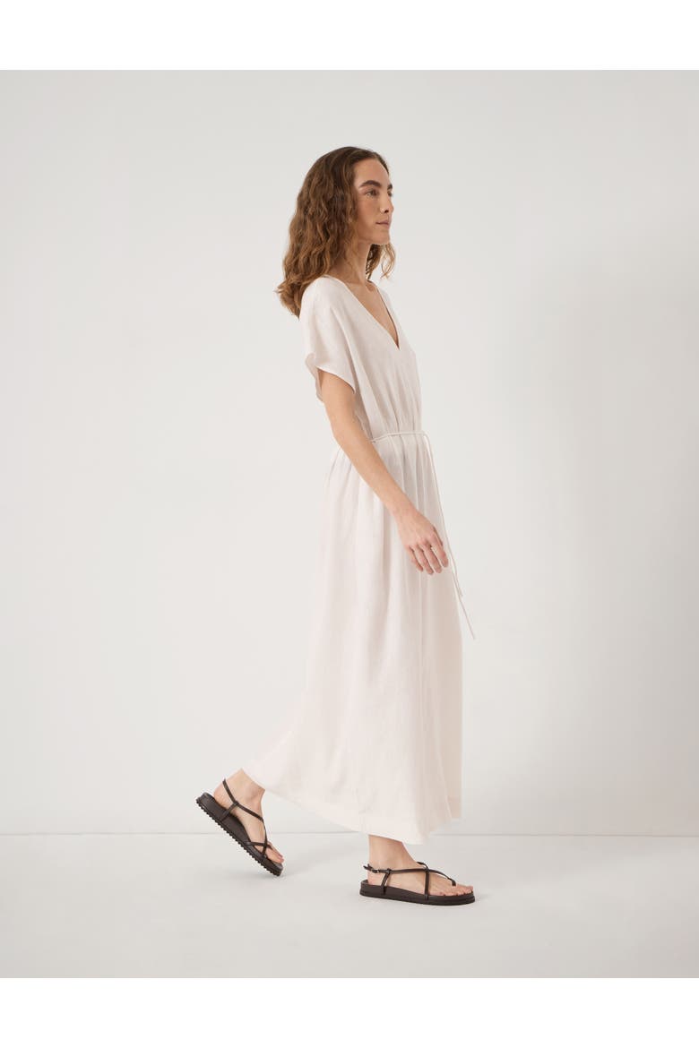 Remy Pleated Linen Blend Midi Dress, Alternate, color, White