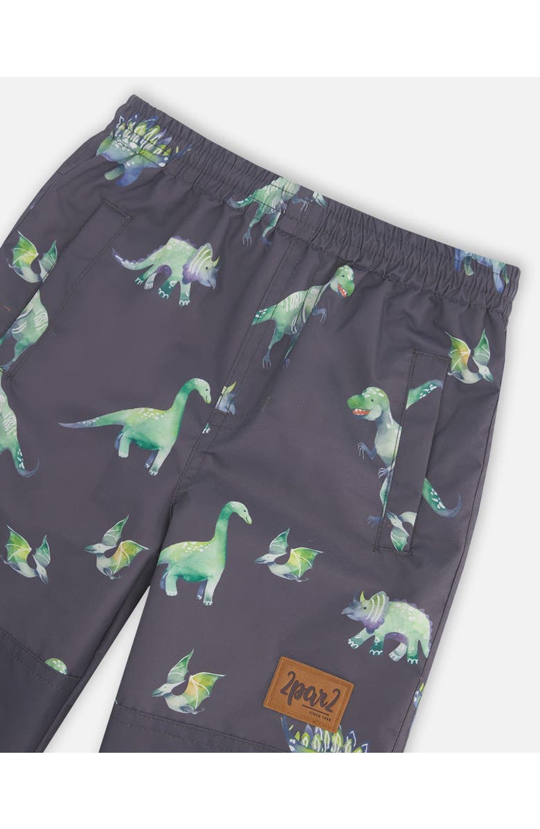 Deux par Deux Little Boy's Two Piece Hooded Coat And Pant Mid-Season Set Grey Printed Dinosaurs, Alternate, color,