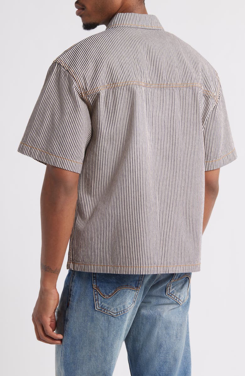 ICECREAM Running Dog Short Sleeve Denim Graphic Button-Up Shirt, Alternate, color, Hickory Stripe