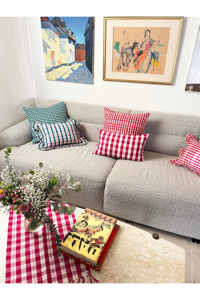 Handwoven Sofia Gingham Pillow, Alternate, color, Dark Teal Green