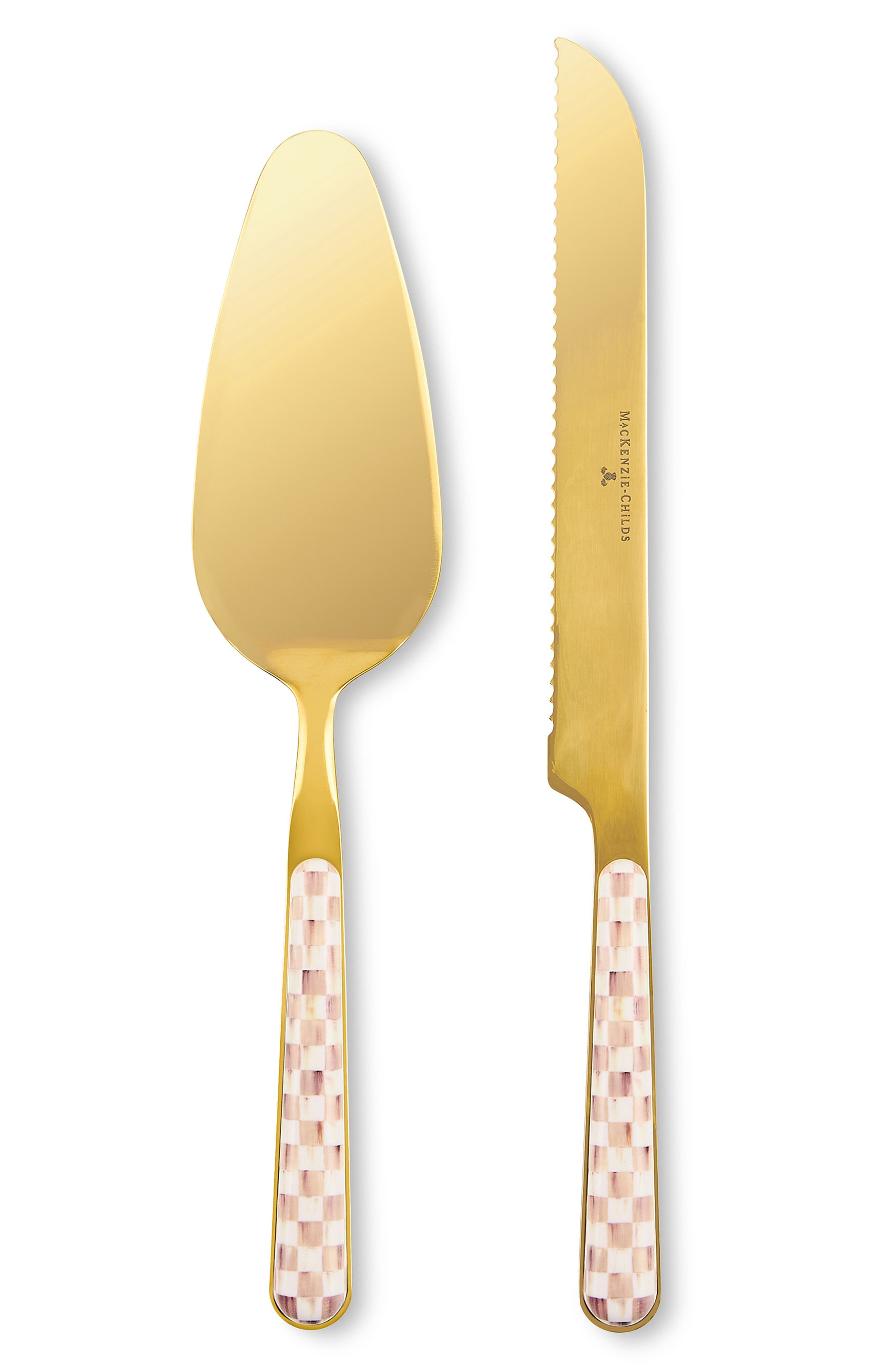 MACKENZIE CHILDS Mocha Check Cake Server Set - Mocha