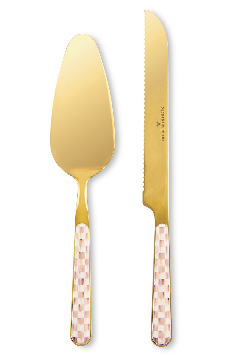 MACKENZIE CHILDS Mocha Check Cake Server Set, Main, color, Mocha
