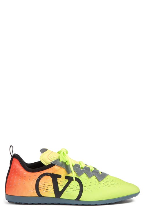 Valentino Lime Green And Fluorescent Orange Sporty Sneakers In Cotton And Pu Bold Design In Lime/orange Fluo