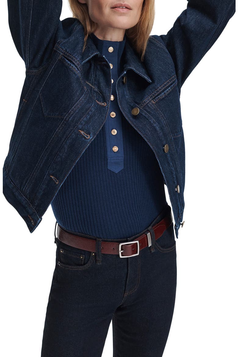 Marie Denim Trucker Jacket, Alternate, color, DARK RINSE