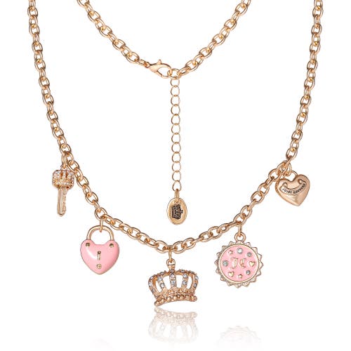 Juicy Couture Gold-tone Crystal Charm Necklace In Burgundy