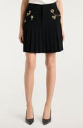 Cinq à Sept Brooch Embellished Pleated Miniskirt