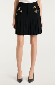 Cinq à Sept Brooch Embellished Pleated Miniskirt