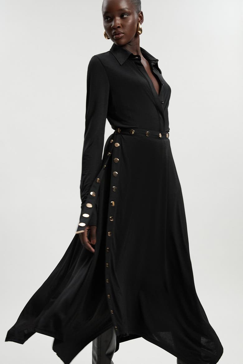 Crepe Hanky Hem Eyelet Maxi Skirt, Alternate, color, Black