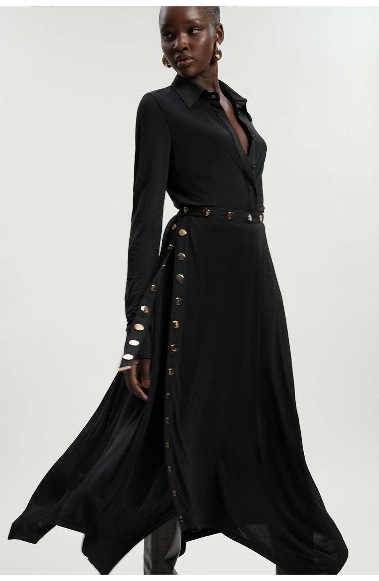 Karen Millen Crepe Hanky Hem Eyelet Maxi Skirt, Alternate, color, Black