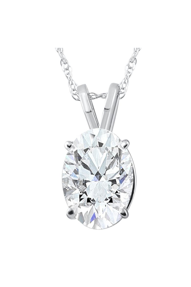 Certified 3Ct Oval Diamond Solitaire Certified Lab Grown Diamond Pendant Necklace, Main, color, 14k White Gold