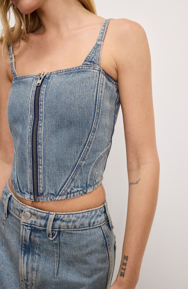 Good American Denim Bustier Crop Top, Alternate, color, Indigo762