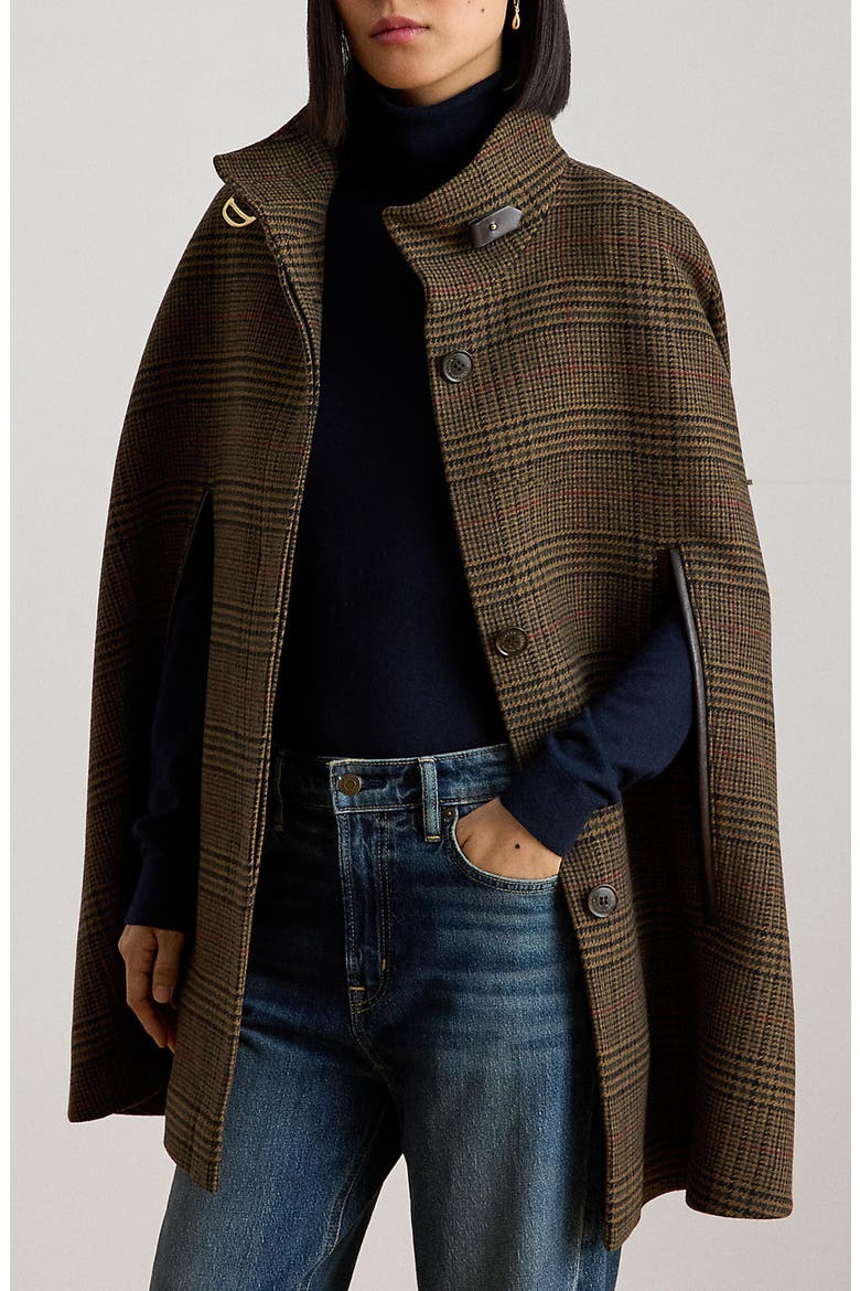 Houndstooth Wool Blend Cape, Alternate, color, GRAND LODEN PLAID