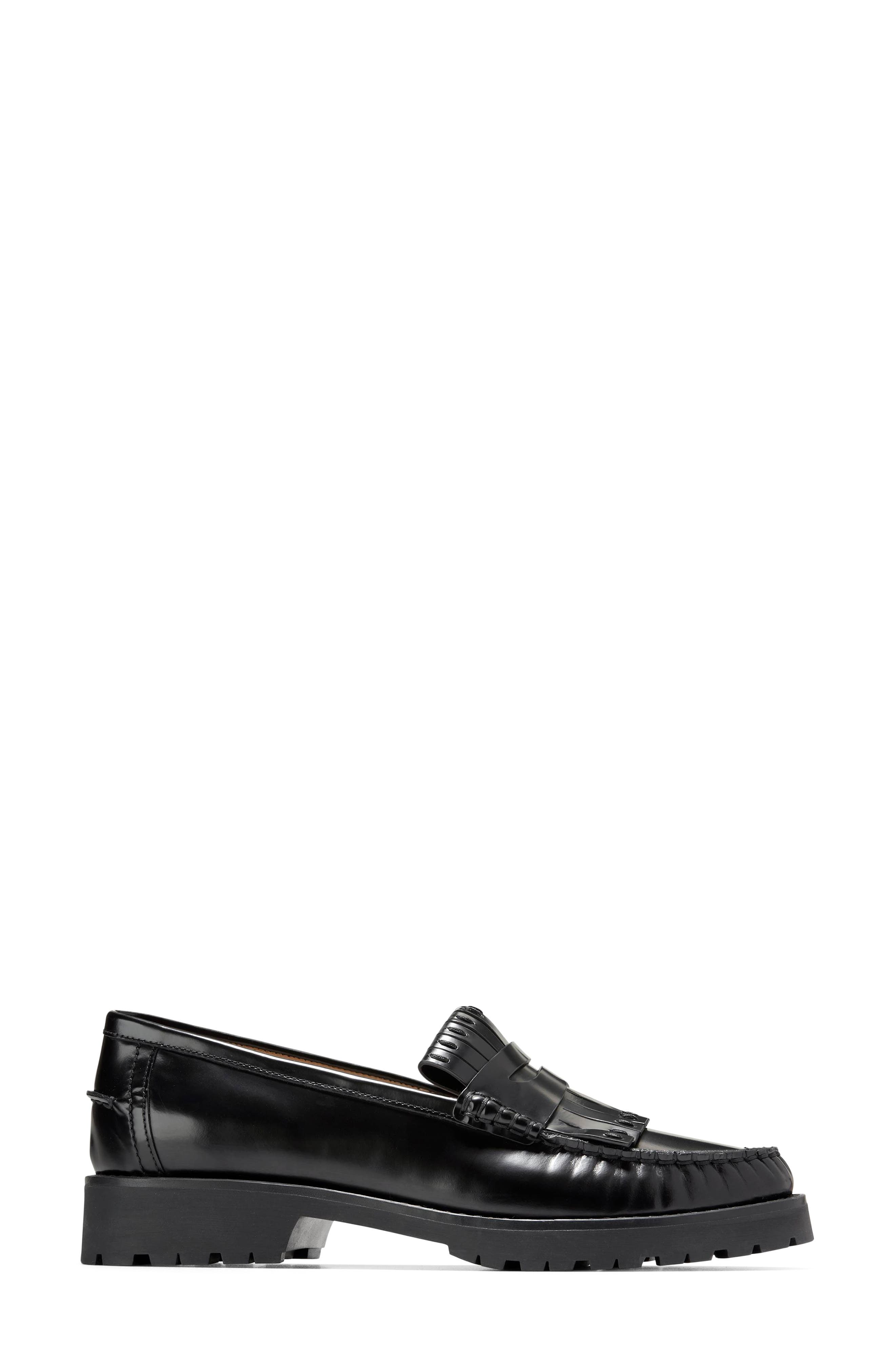 Cole Haan Treena Lug Sole Kiltie Loafer, Alternate, color, Black Box Leather