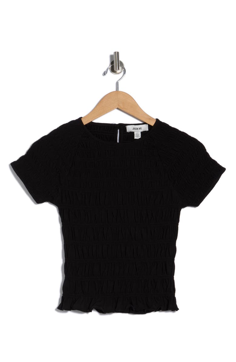 JASON WU Short Sleeve Keyhole Top, Main, color, Black