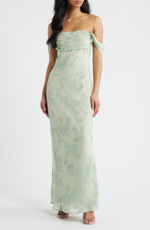 Azura Off the Shoulder Floral Burnout Gown