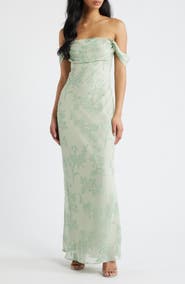 Princess Polly Azura Off the Shoulder Floral Burnout Gown