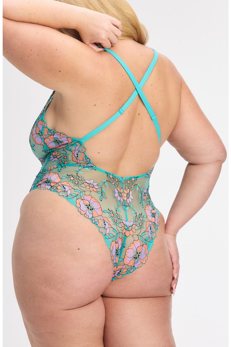 Floral Trip Lace Teddy, Alternate, color, TEAL THUNDER