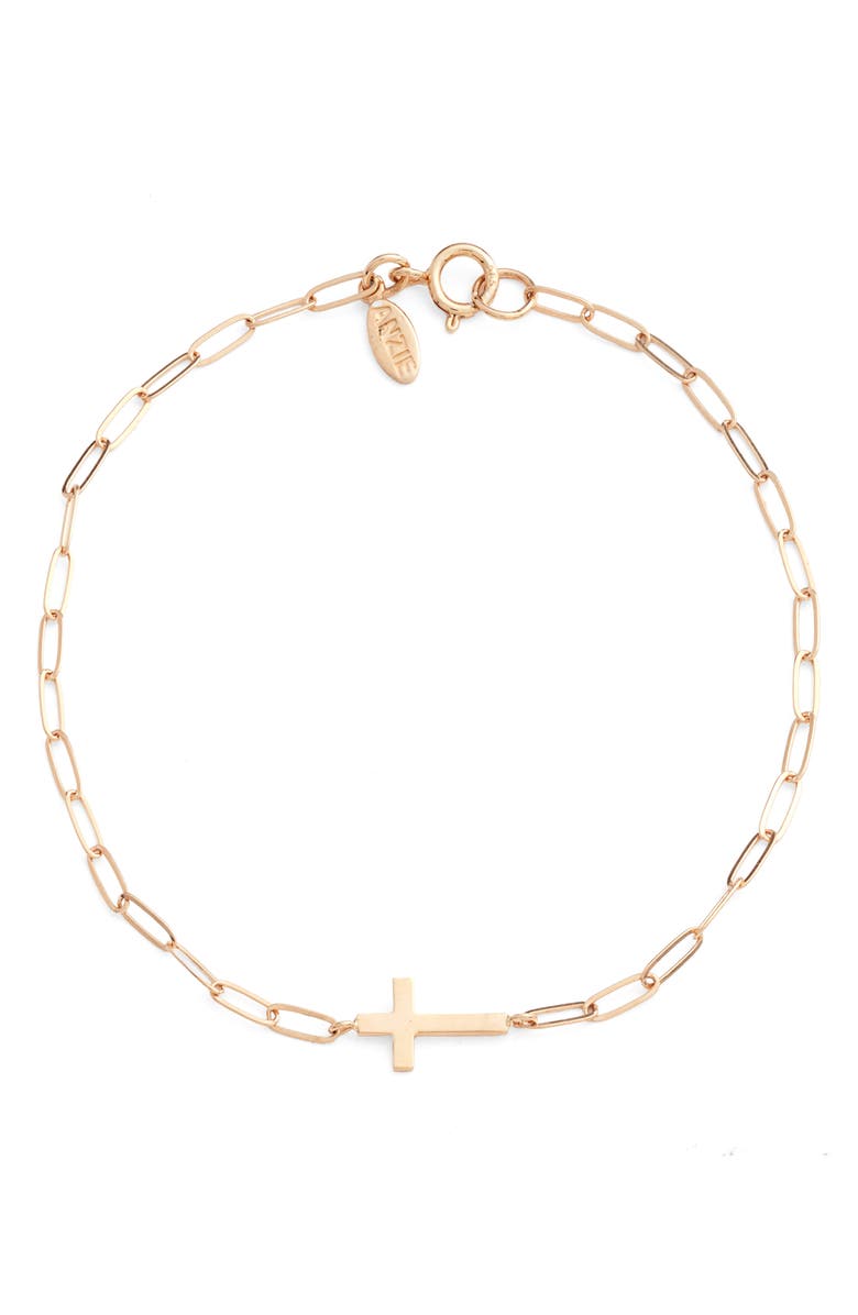 Anzie Love Letter Cross Pendant Bracelet, Main, color, Gold