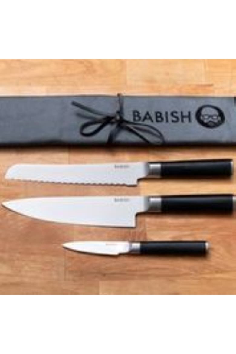 3-Piece High Carbon German Steel Cutlery Set with Knife Roll, Alternate, color, Stainless Steel