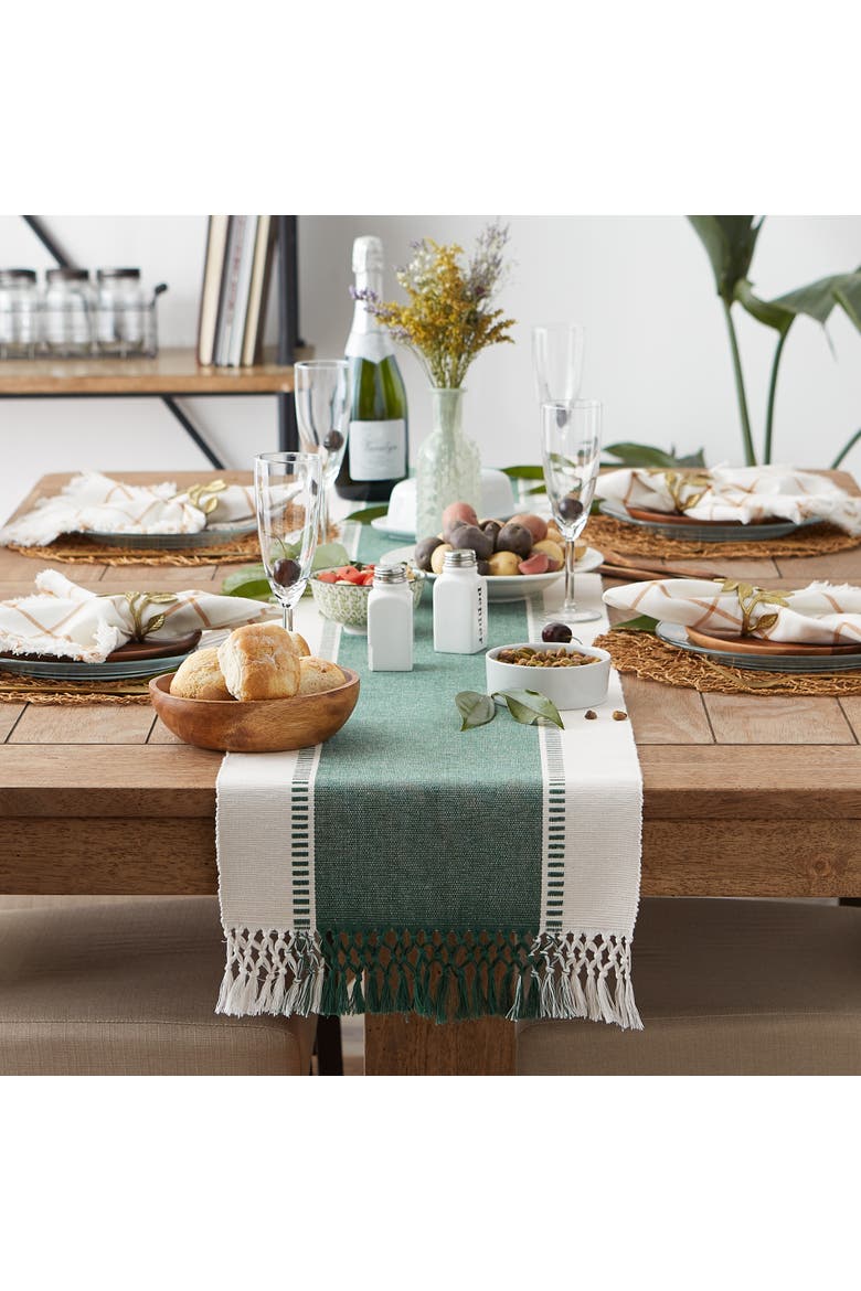 Dobby Stripe Ribbed Table Runner, Alternate, color, Dark Green