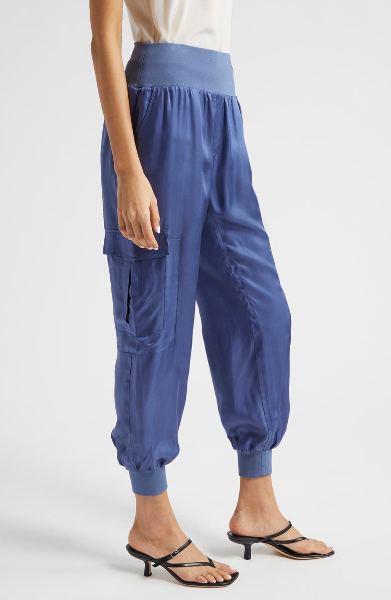 Cinq à Sept Giles Cupro Crop Cargo Joggers, Alternate, color, Indigo