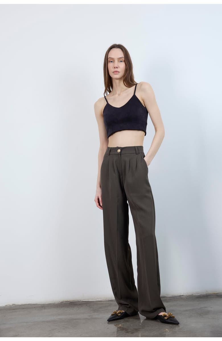 Monlicia Elara High Waist Pleated Pants, Main, color, Brown