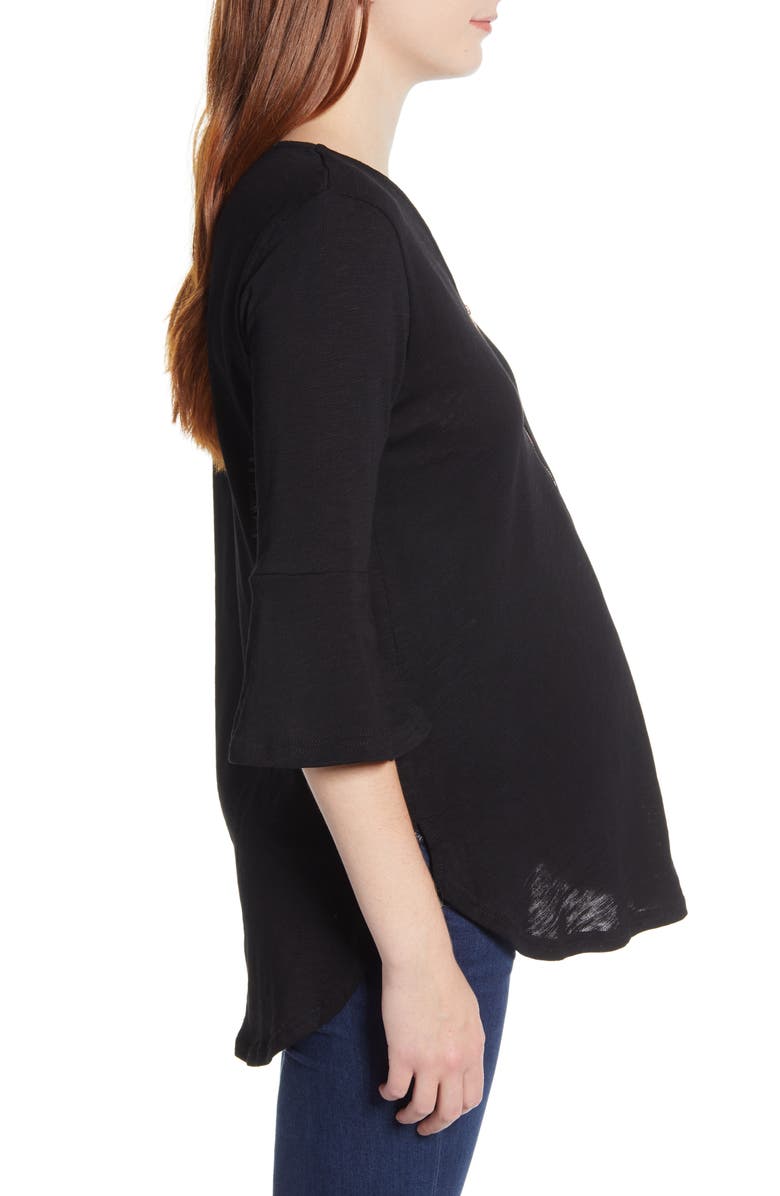 Angel Maternity Zip Front Bell Sleeve Maternity/Nursing Top, Alternate, color, 