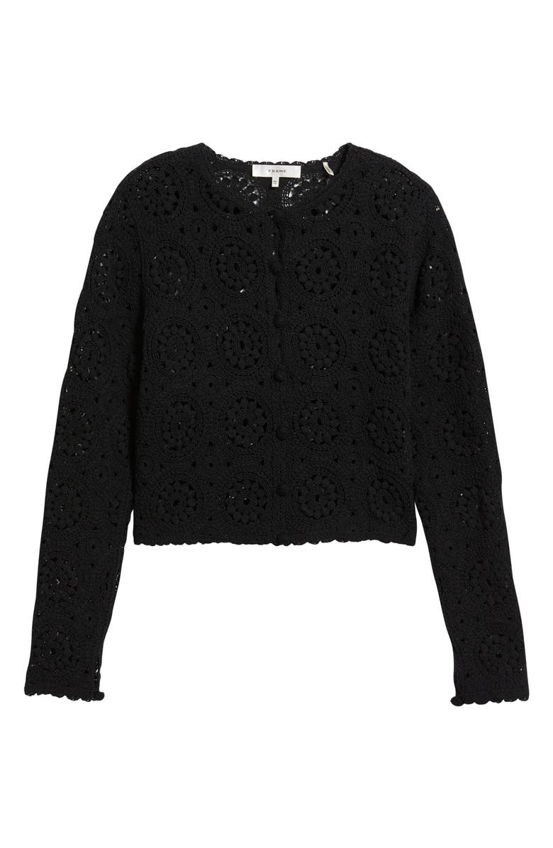FRAME The Crochet Cotton Button-Up Cardigan, Alternate, color, Black